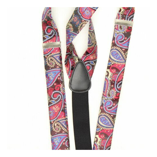 Mens Woven Silk Braces Suspenders Red Blue Gold Paisley Weave Leather Button Tab image {4}
