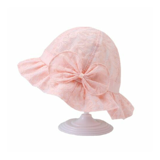 Toddler Baby Girls Floppy Hat Lace Embroidered Wide Brim Bow Sun Protection Cap image {4}