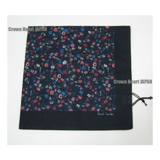 New Paul Smith 'Music Floral' Print Handkerchief Cotton Japan-Made DarkNavy 45cm image {4}