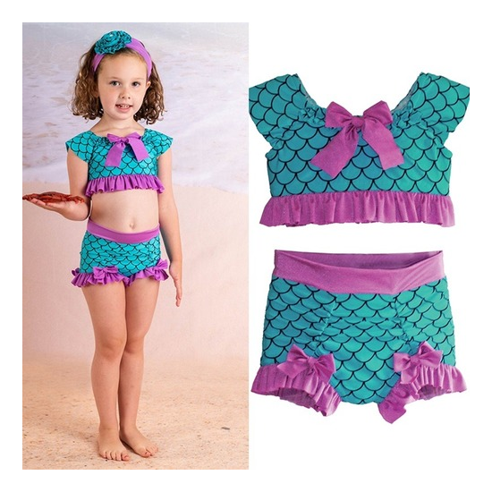Baby Swimsuit Girl Toddler Summer Swinsuit 2 Piece Swimwear Floral Mermaid Print image {2}