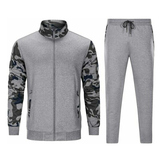TACVASEN Men's Casual Tracksuit Full Zip Long Sleeve Sports Jacket Pants 2 Piece image {1}