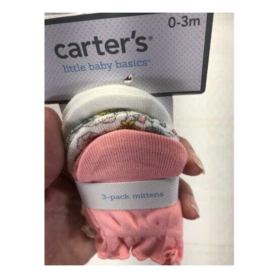 Carter's 3 Pair No Scratch Mittens 0 3 Months Gloves Baby Girl Pink Flowers  image {3}