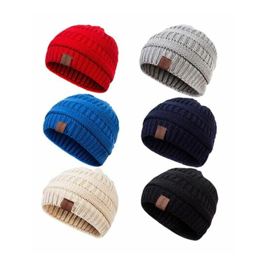 Redess Baby Kids Winter Warm Fleece Lined Knit Beanies 6 Pack For 0-5yrs image {1}