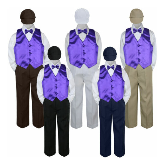 5pc Purple Vest Bow tie Hat Suit Set Baby Boy Toddler Kid Uniform S-7 image {1}