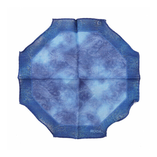 NWT RODA Blue Paisley Print Lightweight Wool-Silk Octagonal Pocket Square image {1}
