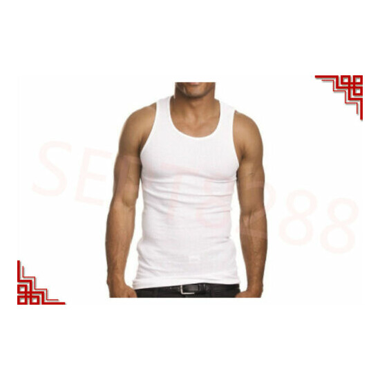 3-12 Packs Mens 100% Cotton Tank Top A-Shirt Undershirt Ribbed Black White Gray image {2}