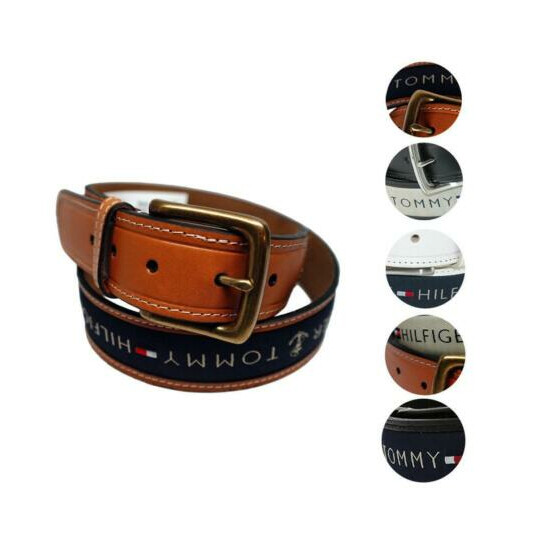 Tommy Hilfiger Men's Premium Ribbon Inlay Anchor Logo Leather Belt 11TL02X032 image {1}