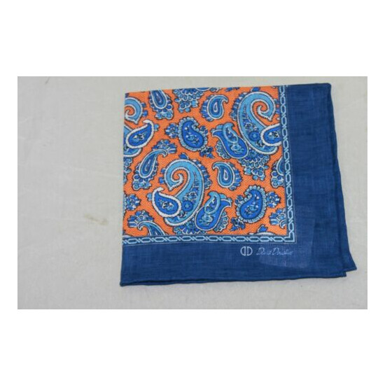 David Donahue Men's Orange Blue Paisley Print Linen Pocket Square image {1}