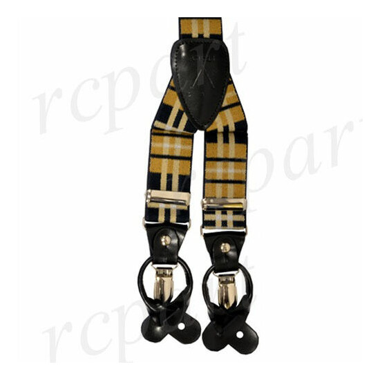 New in box Men's Suspender Braces Elastic Strap plaid & Checkers Brown Formal image {1}