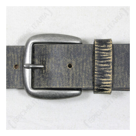 Black Leather Vintage Style Belt - Genuine Aged Leather Metal Buckle New image {2}