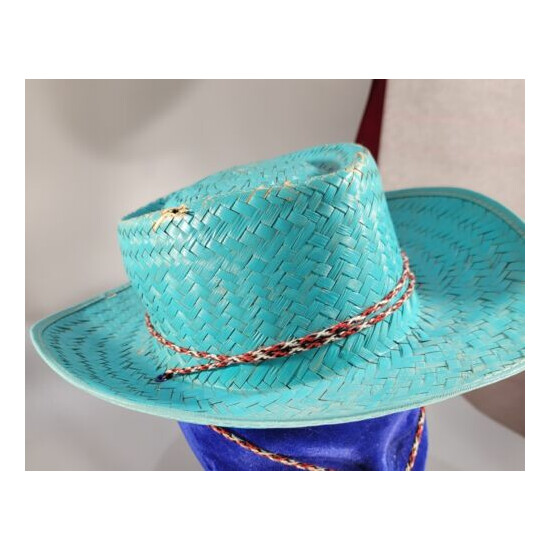 Vintage Infant/ Childs Straw Cowboy Hat Turquoise Color 4Th Of July Sun Hat image {2}