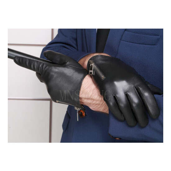 KIMOBAA Man Side Zipper Whole Piece Of Real Italy Leather Short Gloves Black image {7}