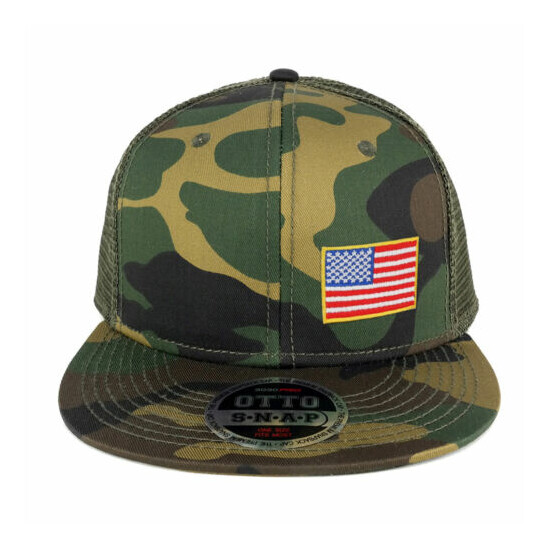 Small Yellow Side American Flag Embroidered Patch Camo Flat Bill Mesh Cap image {4}