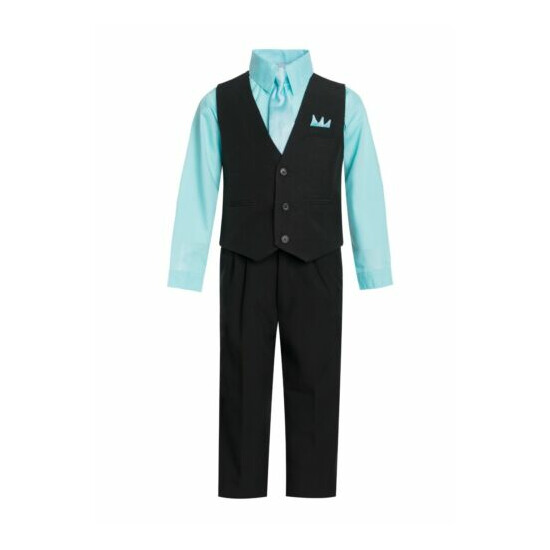 Formal Wedding Boy's Solid Vest and Pant Set 5-Piece with Tie, Hanky, Shirt  image {2}