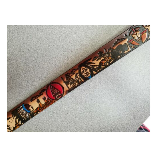 INDIAN NATIVE AMERICAN Genuine Leather Belt & Matching Epoxy Buckle - NEW! image {3}