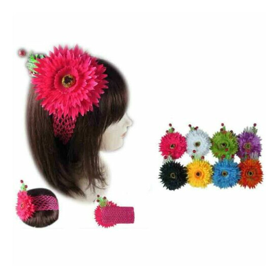 6pcs Newborn Baby Girl CROCHET Headband 1.5" Elastic Headwrap Flower Hairband  image {1}