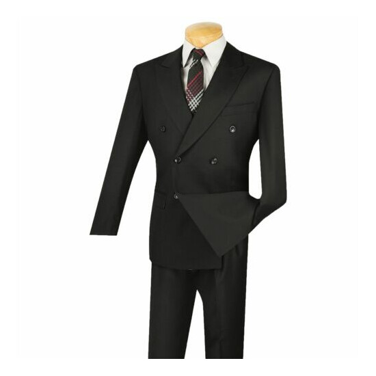 VINCI Men's Black Double Breasted 6 Button Classic Fit Suit NEW image {2}