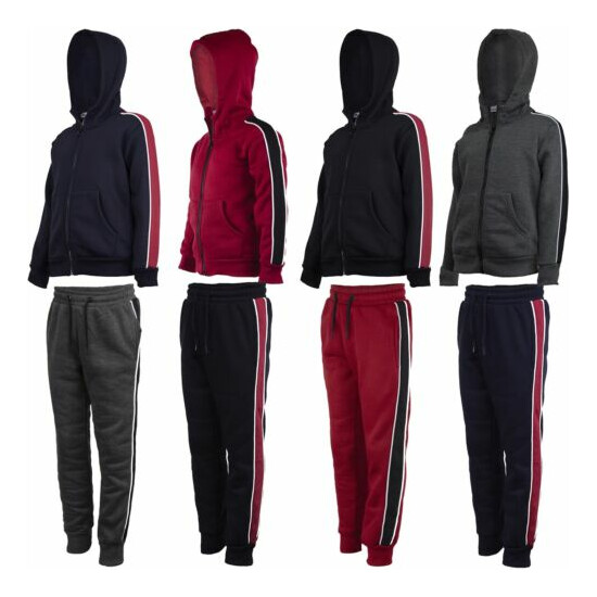 Kids Side Striped Outfit Girls Hooded Top or Joggers Boys Inner Fleece 3-14Years image {1}