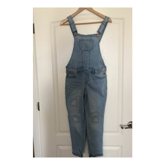 abercrombie kids girls 13/14 long overalls distressed light wash image {1}