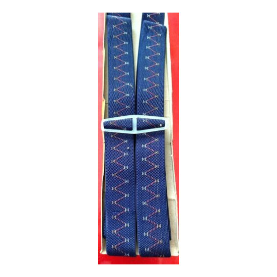 Vintage DE LUXE Blue Braces Suspenders Gold Plated Clips KEW BNIB image {4}