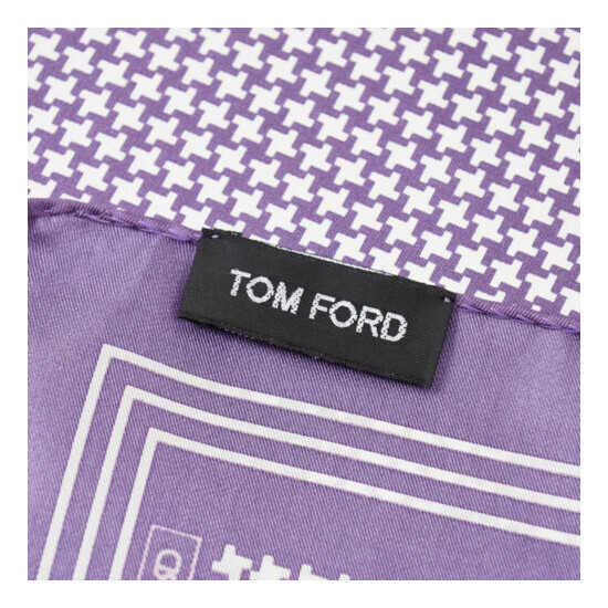 New $180 TOM FORD Lavender Houndstooth Check Print Silk Pocket Square image {3}