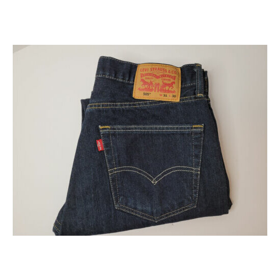 Levis 505 Jeans Mens 31x30 Regular Fit Dark Wash Blue Denim Casual Straight image {1}