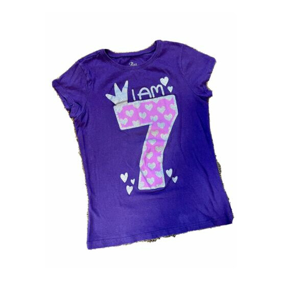 GUC! “I Am 7" Girls Birthday Shirt 7-8 Medium SS Purple Cute! image {1}