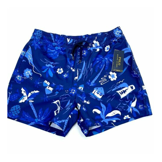 Polo Ralph Lauren Swimwear Stretch Slim Fit Blue Tropical Print 4.5-Inch Trunk image {1}