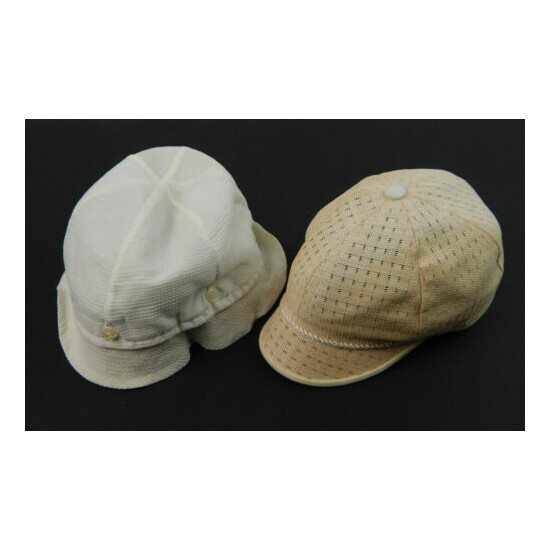 Pair (2) Vintage 1940's White Nylon Button Top & Straw Baby Bonnet Hats Small image {1}