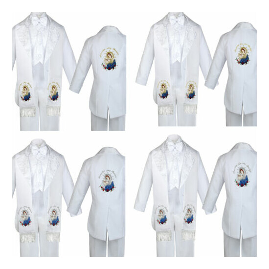 Boy Baby Baptism White Tail Tuxedo Color Embroidery Mary Maria Pope Stole Sm-7 image {1}