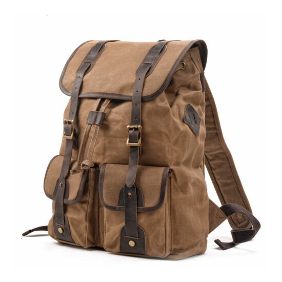 Men's Waterproof Oil Wax Canvas+Leather Backpack Satchel Camping bag Travel Bag image {1}