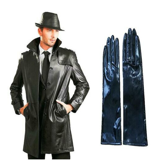 30cm40cm50cm60cm70cm Men's Real Black Shiny leather Driving Party Long Gloves image {1}
