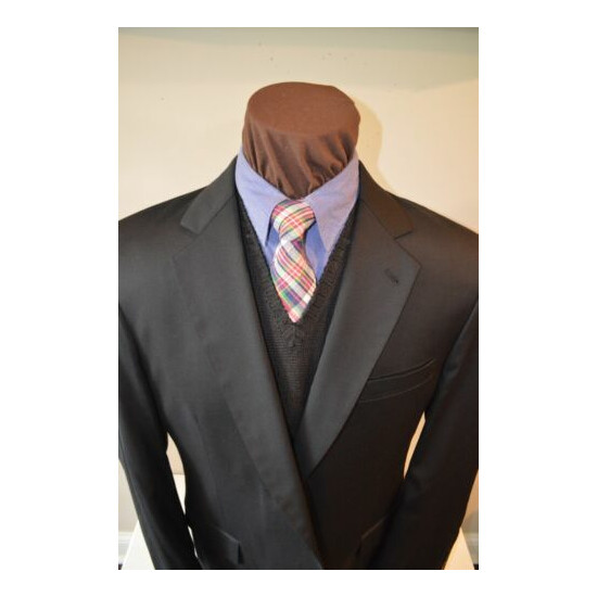 JoS A Bank Signature mens 2btn solid black wool sport coat jacket blazer sz 44R image {1}