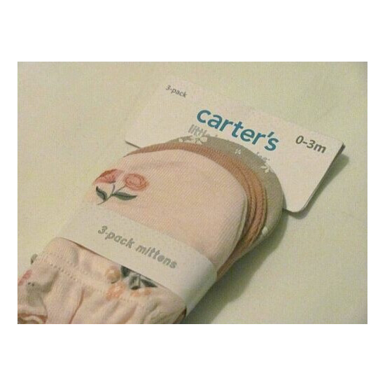 NEW 0-3 MO. CARTER'S BABY GIRL'S LITTLE BABY BASICS 3-PAIR MITTENS image {3}