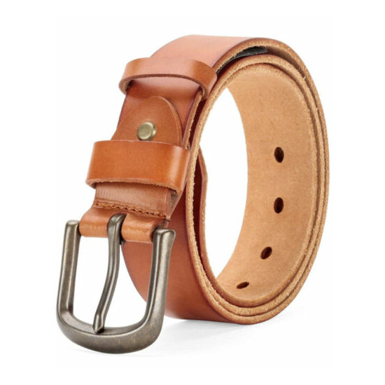 djcaizyy Mens Belt Leather with Classic Single Prong Bronze Buckle for Jeans image {1}