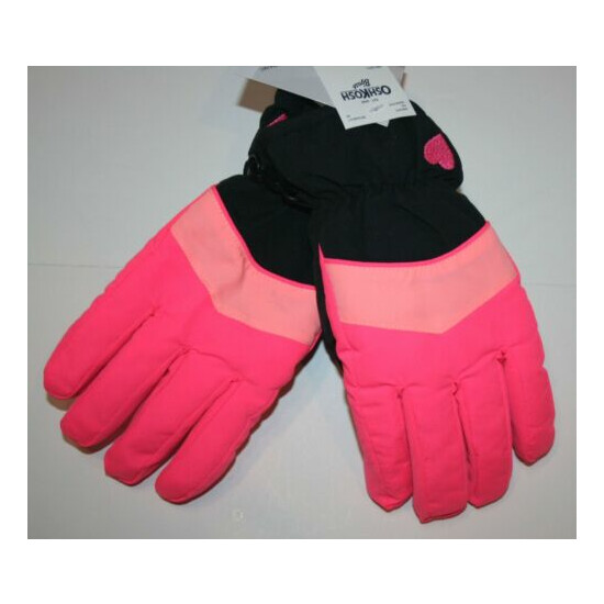 New OshKosh Girls 8 10 12 14 year Ski Gloves Winter Glove Kid Pink Neon Heart image {1}