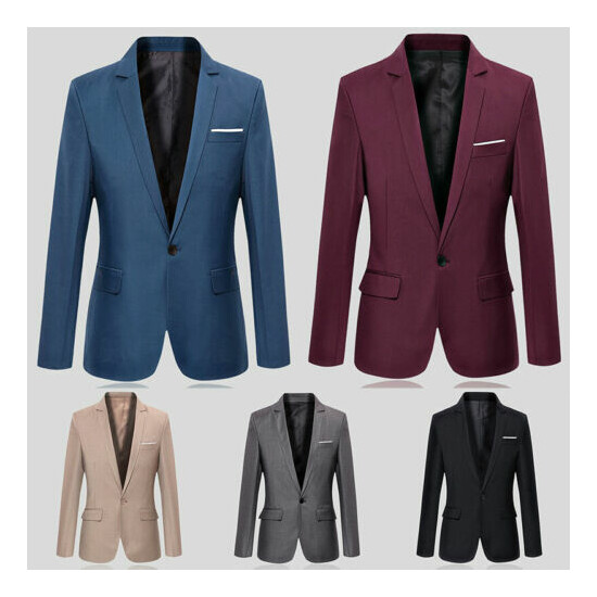 Men's Suit Blazer Jacket Coat Tops Dress Business Work One Button Formal Suits image {2}