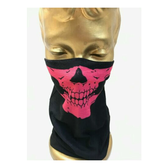 Bandana Head Wear Black and Pink Skull Face Cover Halloween Hair Accessory  image {1}