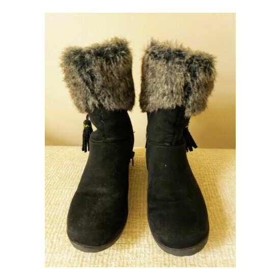 Stevies, Black Suede Boots w/ Faux Fur Size 2 Big Girls image {4}