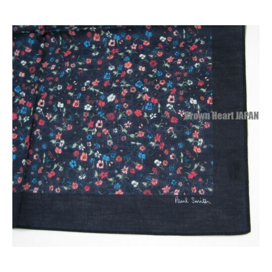 New Paul Smith 'Music Floral' Print Handkerchief Cotton Japan-Made DarkNavy 45cm image {1}