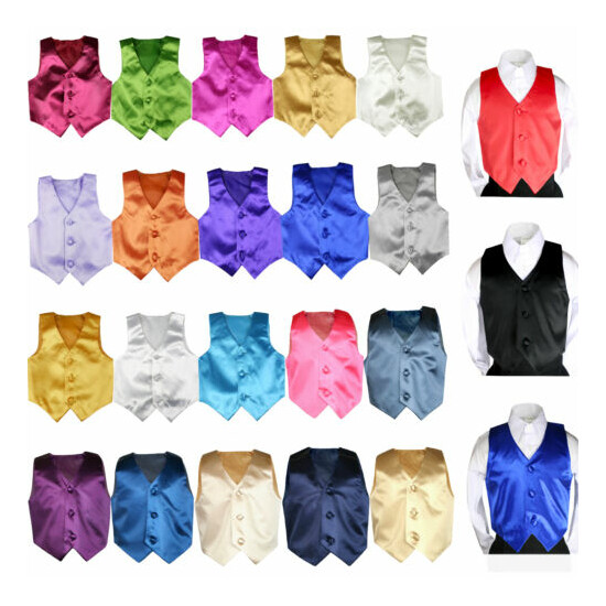 23 Color Pick Satin Vest Only Baby Boys Toddler Teen for Formal Tuxedo Suits S-7 image {1}
