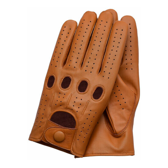 Riparo Genuine Leather Full-Finge Leather Driving Gloves - Cognac image {1}