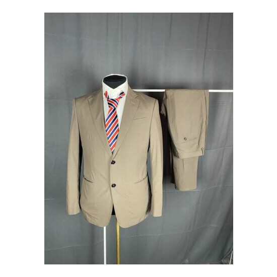 Z Zegna Men's Slim Fit Beige Brown 2 Piece Suit Size 48R Thumb {1}