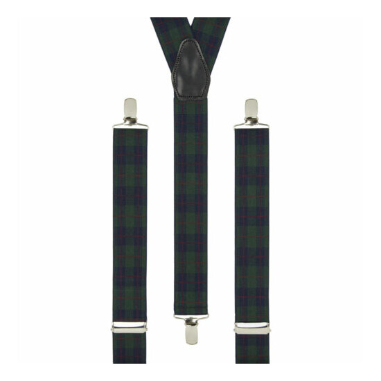Tartan Green Navy Blue Red Clip On Trouser Braces Elastic Suspenders Handmade UK image {1}