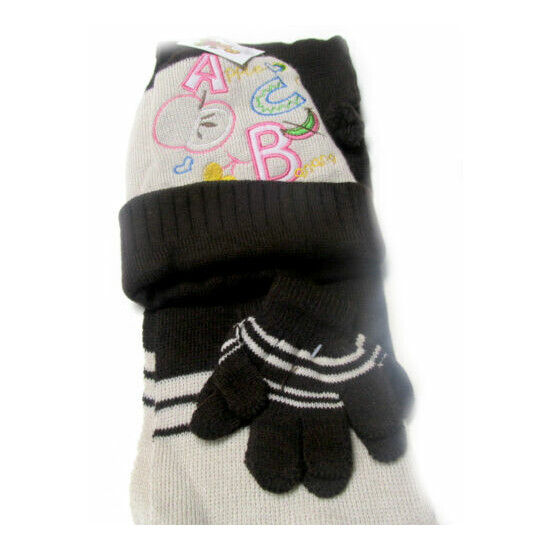 Toddler Hat,Scarf & Glove Set-Embroidered ABC's Design-BROWN -Order by 10 AM !!! image {2}