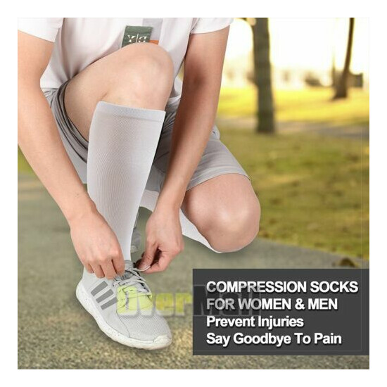 5 Pairs White Compression Socks 20-30mmHg Graduated Support Mens Womens S/M-XXL image {6}