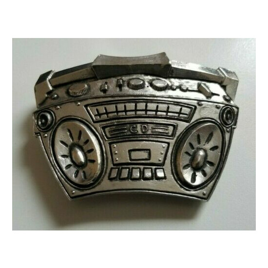 Vintage Boom Box Sterio Men's Belt Silver Buckle Made in USA image {1}