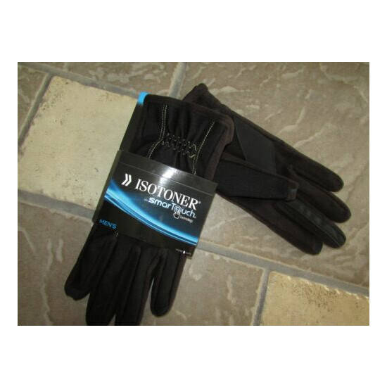 NEW ISOTONER BLACK GLOVES MENS M #700M1 BMS YELLOW STITCH SMARTOUCH FREE SHIP image {1}