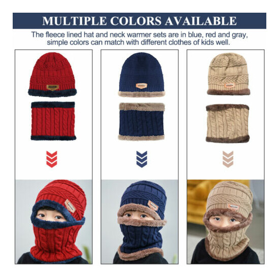 Kids Winter Hat Scarf Set Warm Fleece Balaclava Snow Ski Beanie Cap For Boy Girl image {4}