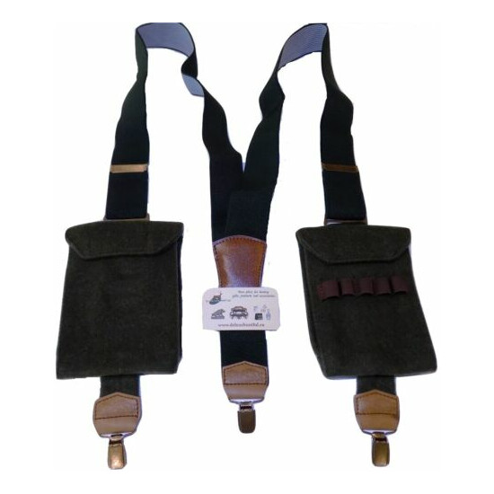 Green Wild Boar HUNTING Trouser Braces Mens Suspenders with 2 Pockets bandolier image {1}